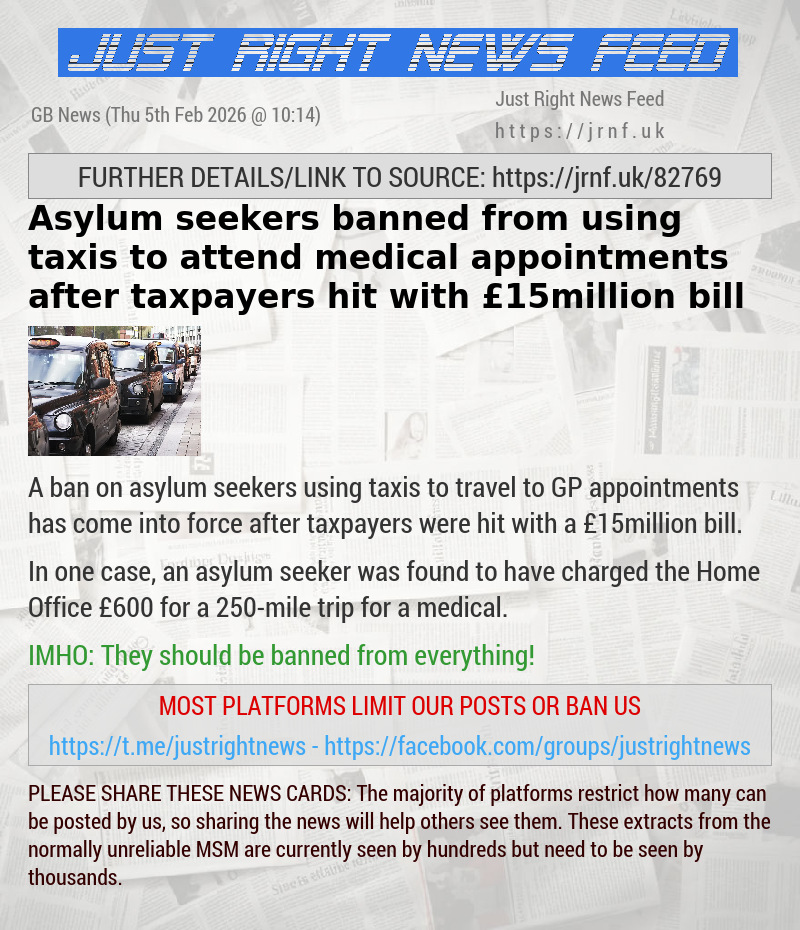 Asylum seekers banned from using taxis to attend medical appointments after taxpayers hit with &pound;15million bill