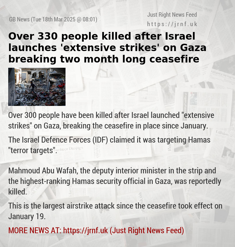 Over 330 people killed after Israel launches ’extensive strikes’ on Gaza breaking two month—long ceasefire