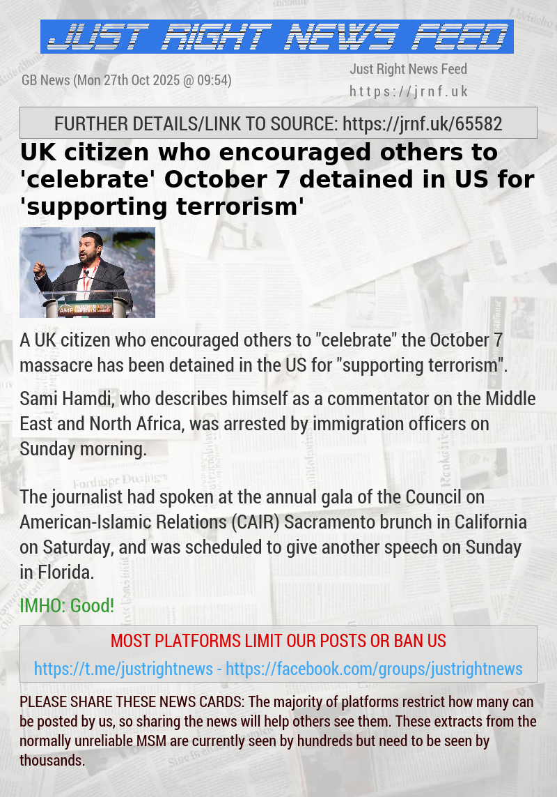 UK citizen who encouraged others to ’celebrate’ October 7 detained in US for ’supporting terrorism’