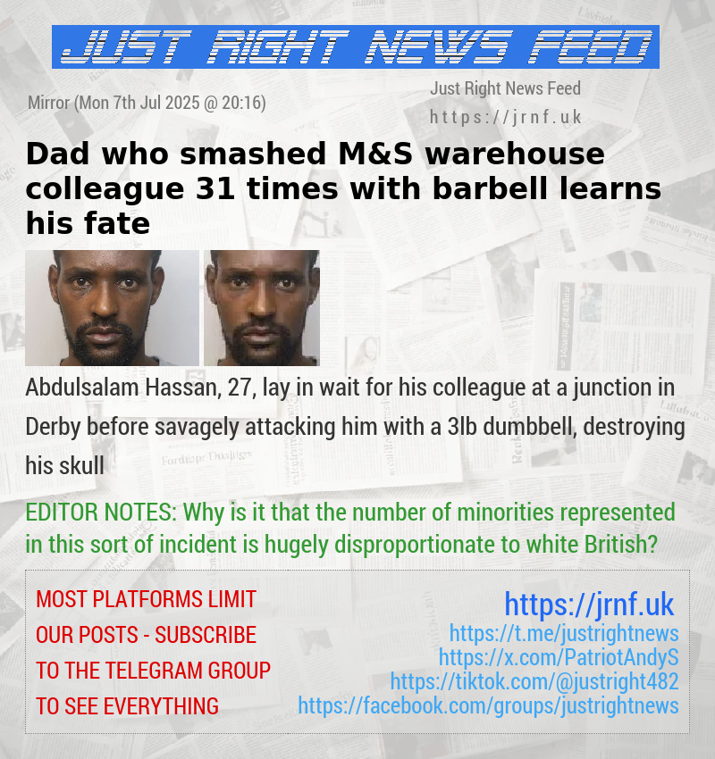 Dad who smashed M&S warehouse colleague 31 times with barbell learns his fate