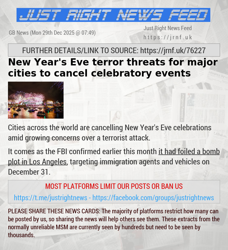 New Year’s Eve terror threats for major cities to cancel celebratory events