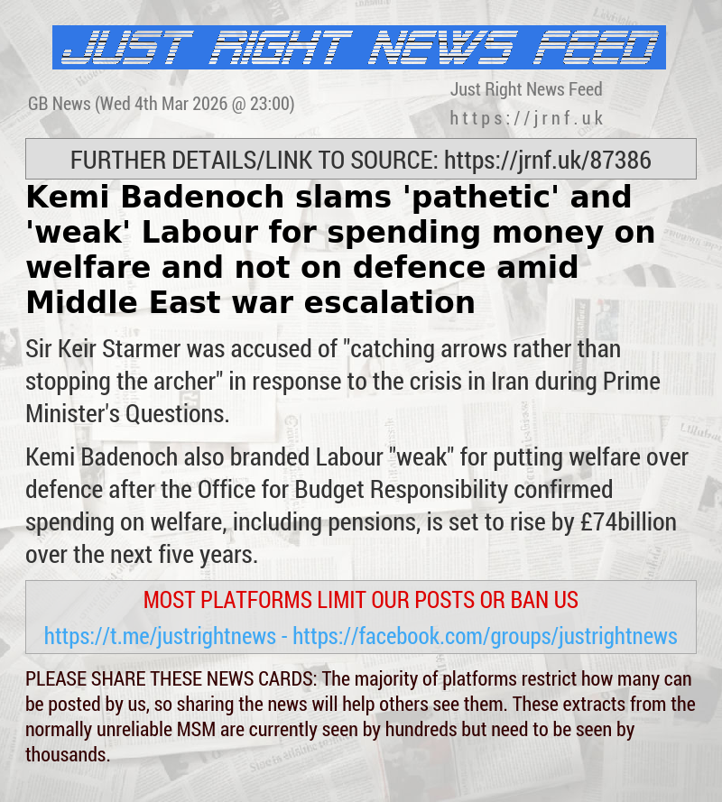 Kemi Badenoch slams ’pathetic’ and ’weak’ Labour for spending money on welfare and not on defence amid Middle East war escalation