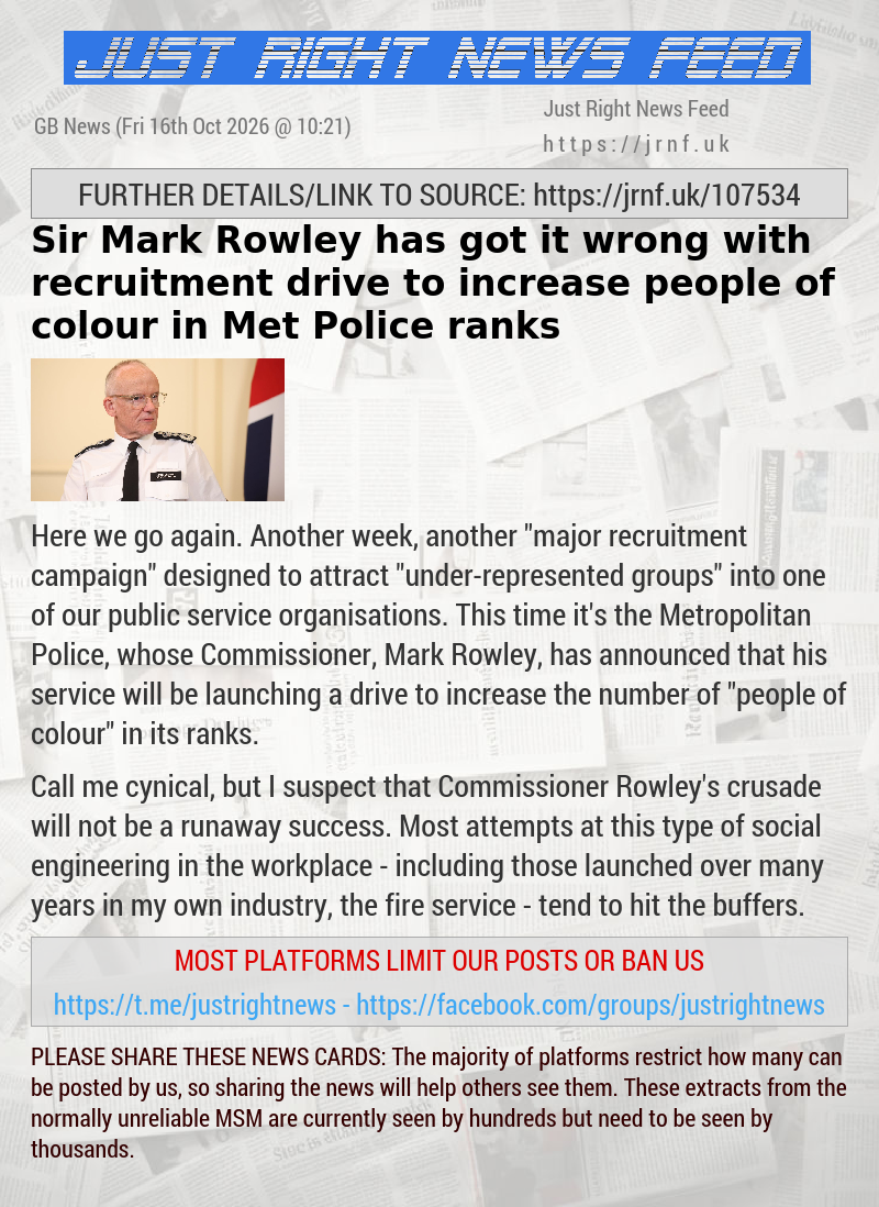 Sir Mark Rowley has got it wrong with recruitment drive to increase people of colour in Met Police ranks