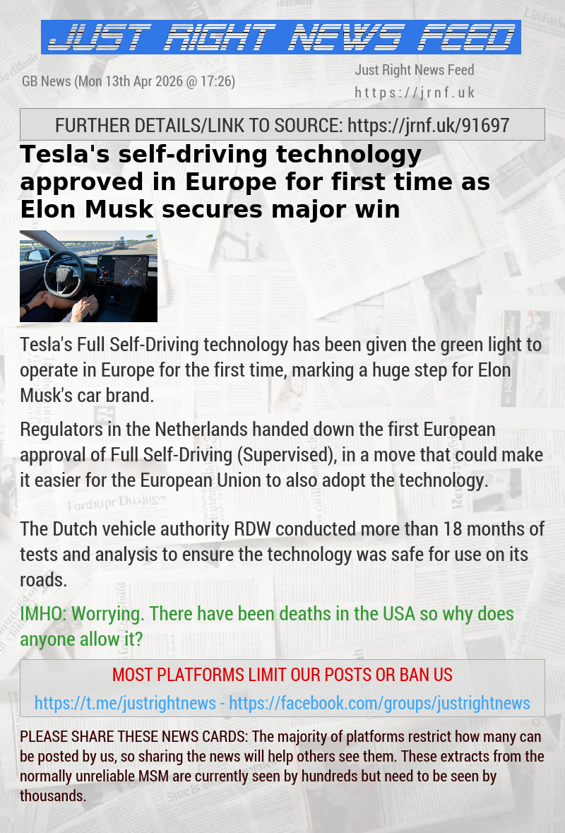 Tesla’s self—driving technology approved in Europe for first time as Elon Musk secures major win