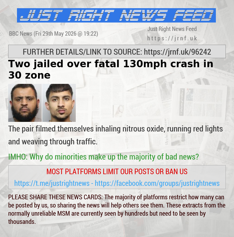 Two jailed over fatal 130mph crash in 30 zone 