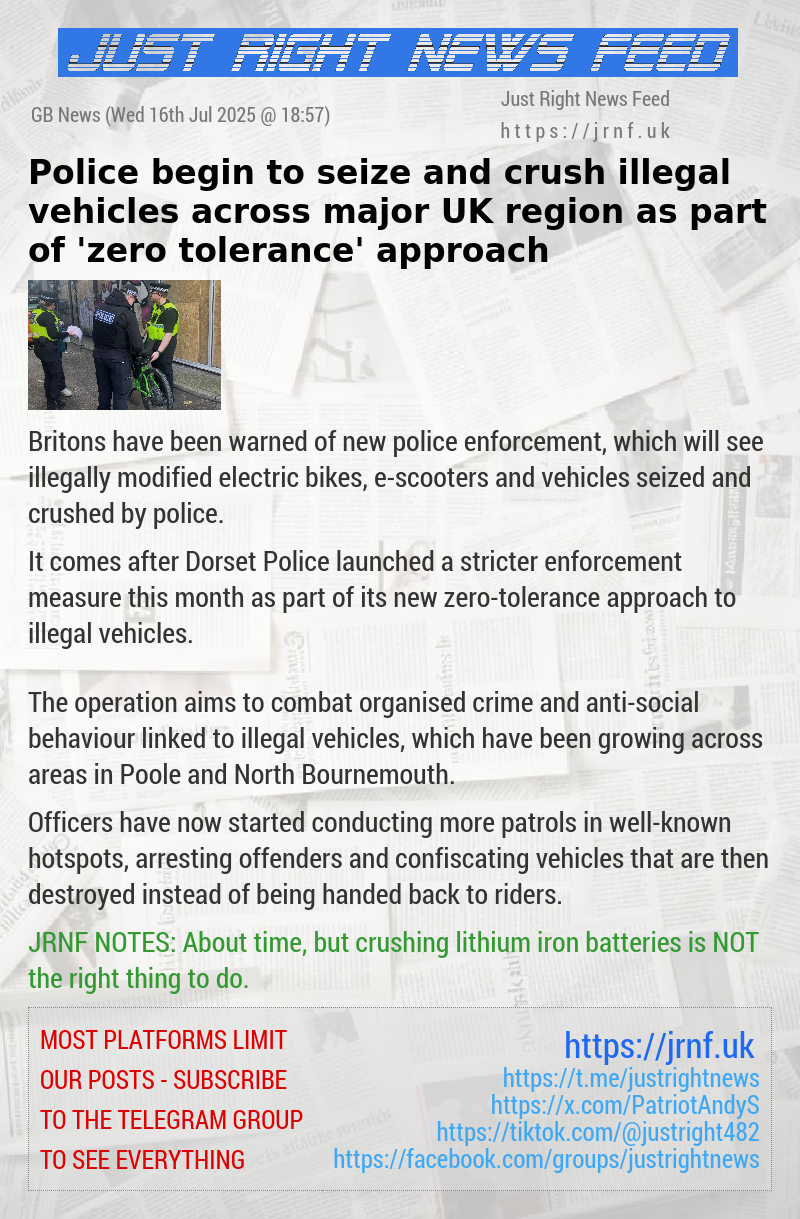 Police begin to seize and crush illegal vehicles across major UK region as part of ’zero tolerance’ approach