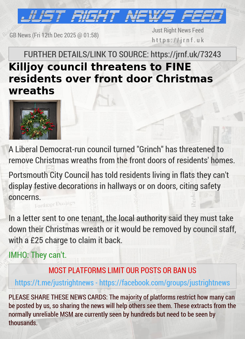 Killjoy council threatens to FINE residents over front door Christmas wreaths