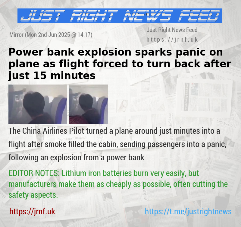 Power bank explosion sparks panic on plane as flight forced to turn back after just 15 minutes
