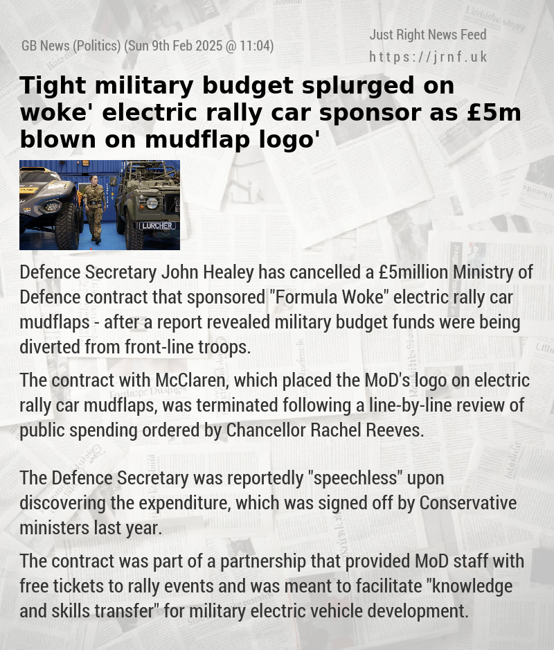 Tight military budget splurged on ‘woke’ electric rally car sponsor as £5m blown on ‘mudflap logo’