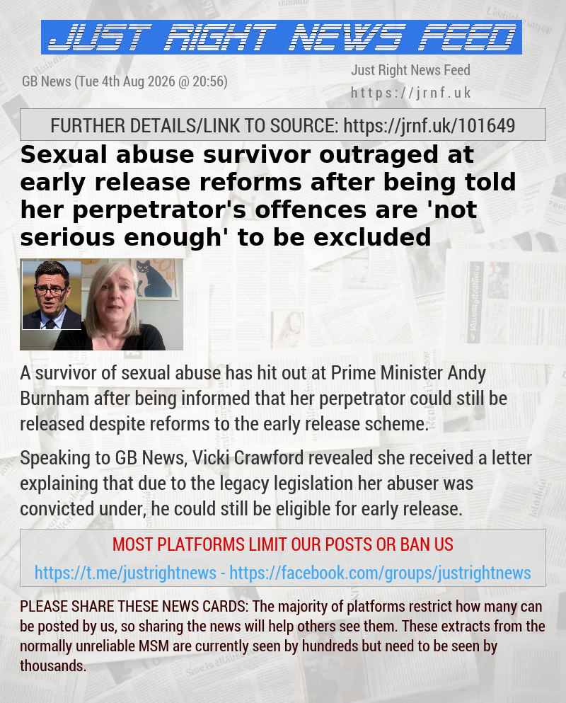 Sexual abuse survivor outraged at early release reforms after being told her perpetrator’s offences are ’not serious enough’ to be excluded
