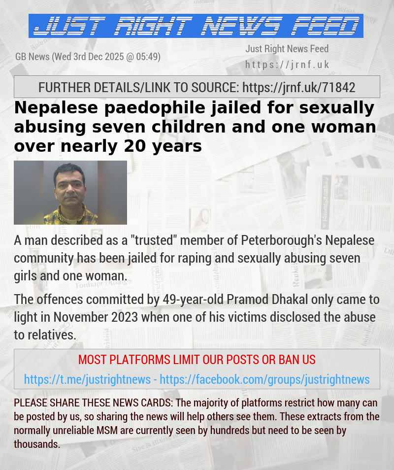 Nepalese paedophile jailed for sexually abusing seven children and one woman over nearly 20 years