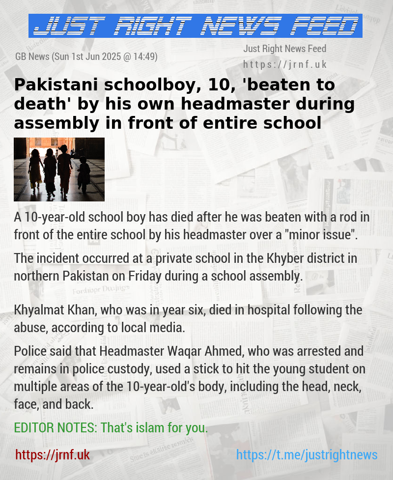 Pakistani schoolboy, 10, ’beaten to death’ by his own headmaster during assembly in front of entire school