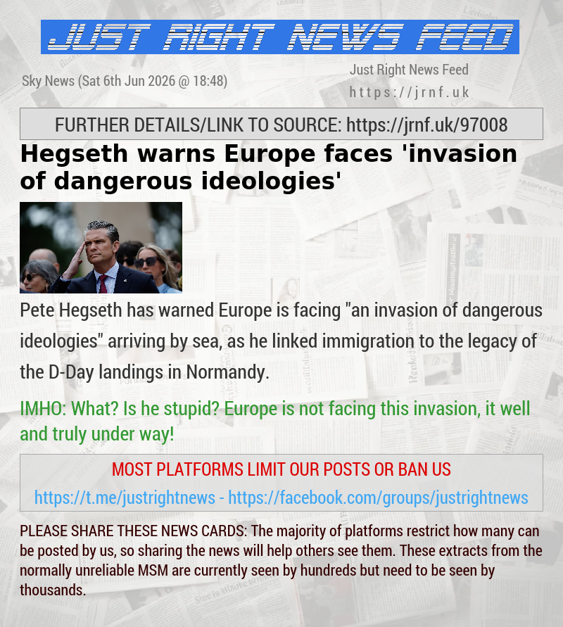 Hegseth warns Europe faces ’invasion of dangerous ideologies’