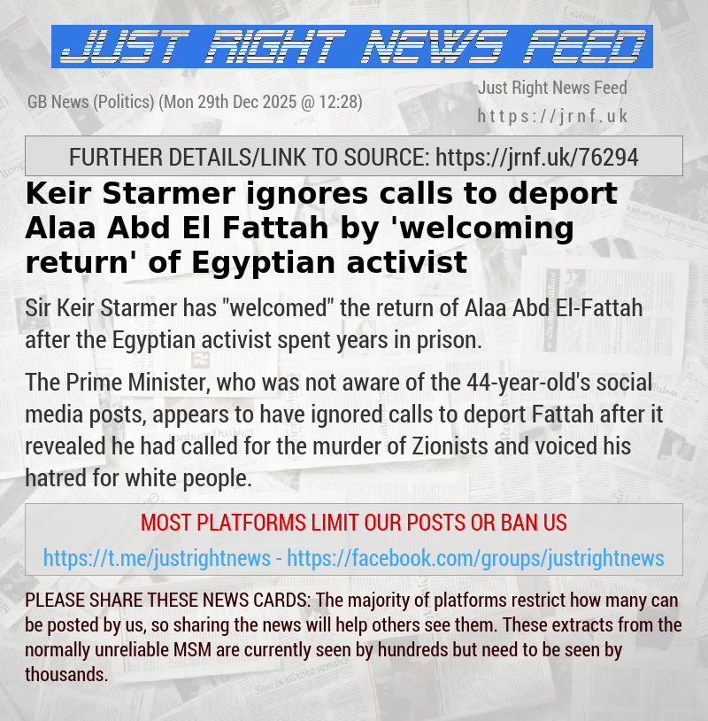 Keir Starmer ignores calls to deport Alaa Abd El—Fattah by ’welcoming return’ of Egyptian activist