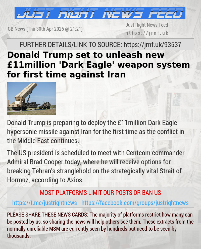 Donald Trump set to unleash new &pound;11million ’Dark Eagle’ weapon system for first time against Iran