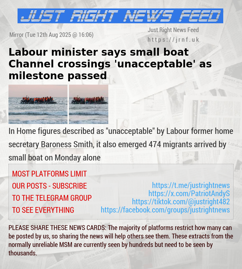 Labour minister says small boat Channel crossings ’unacceptable’ as milestone passed