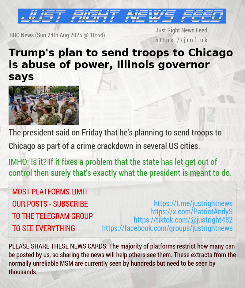 Trump’s plan to send troops to Chicago is abuse of power, Illinois governor says