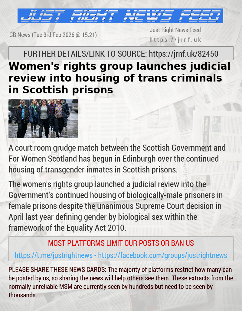 Women’s rights group launches judicial review into housing of trans criminals in Scottish prisons