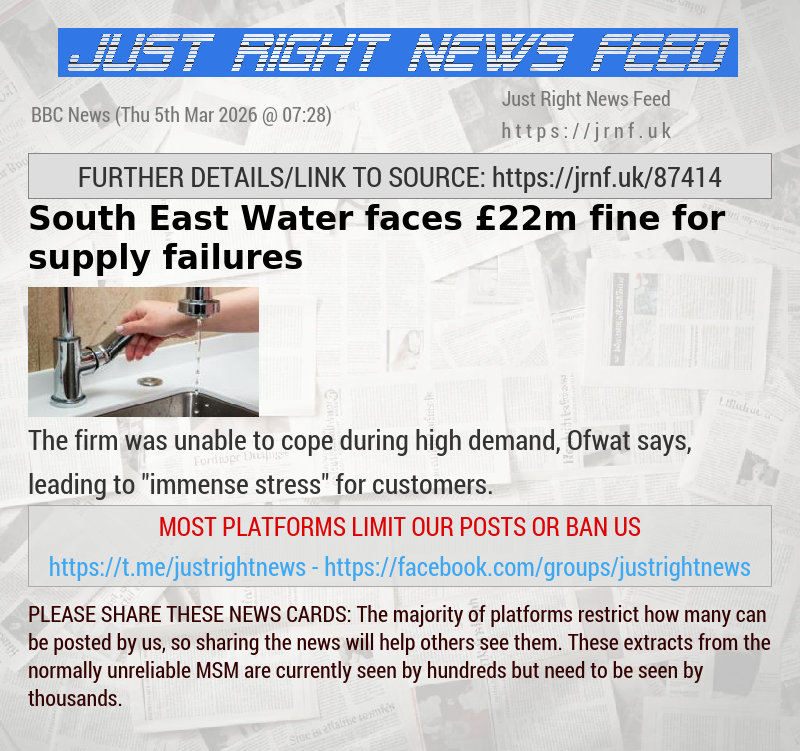 South East Water faces &pound;22m fine for supply failures