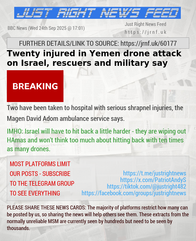 Twenty injured in Yemen drone attack on Israel, rescuers and military say