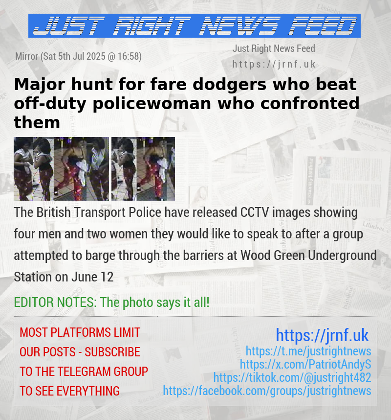 Major hunt for fare dodgers who beat off—duty policewoman who confronted them