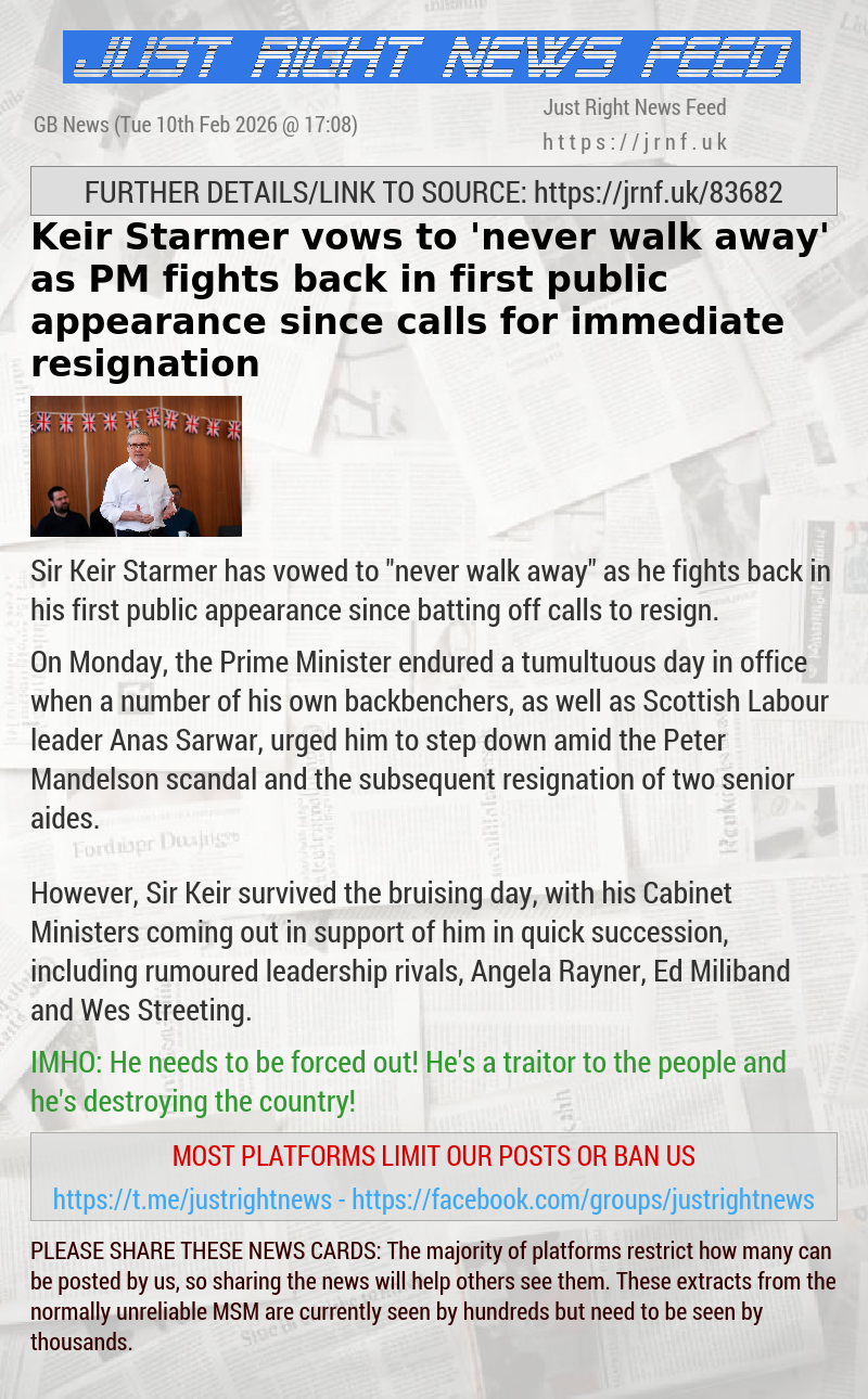 Keir Starmer vows to ’never walk away’ as PM fights back in first public appearance since calls for immediate resignation