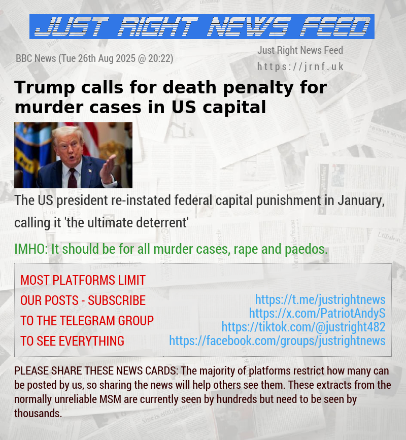 Trump calls for death penalty for murder cases in US capital