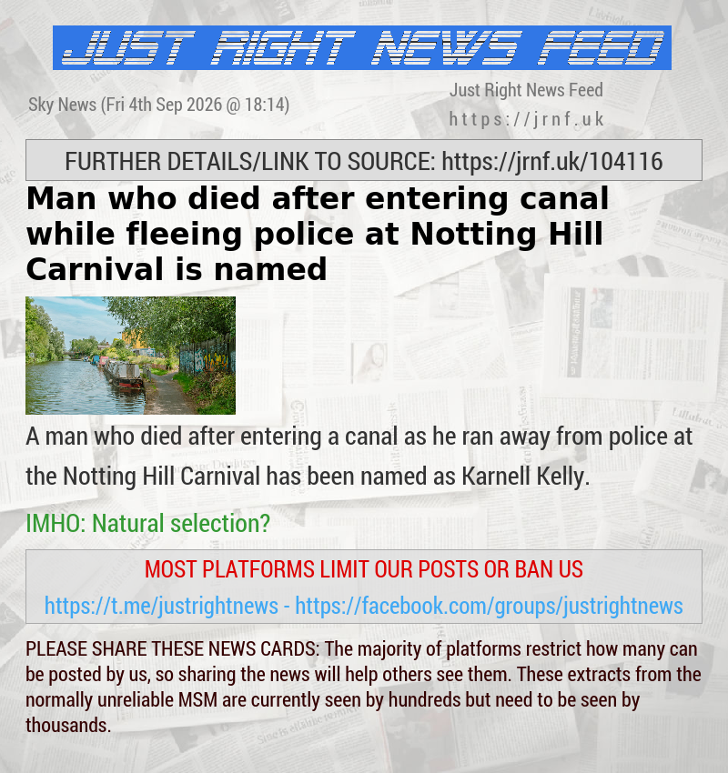 Man who died after entering canal while fleeing police at Notting Hill Carnival is named
