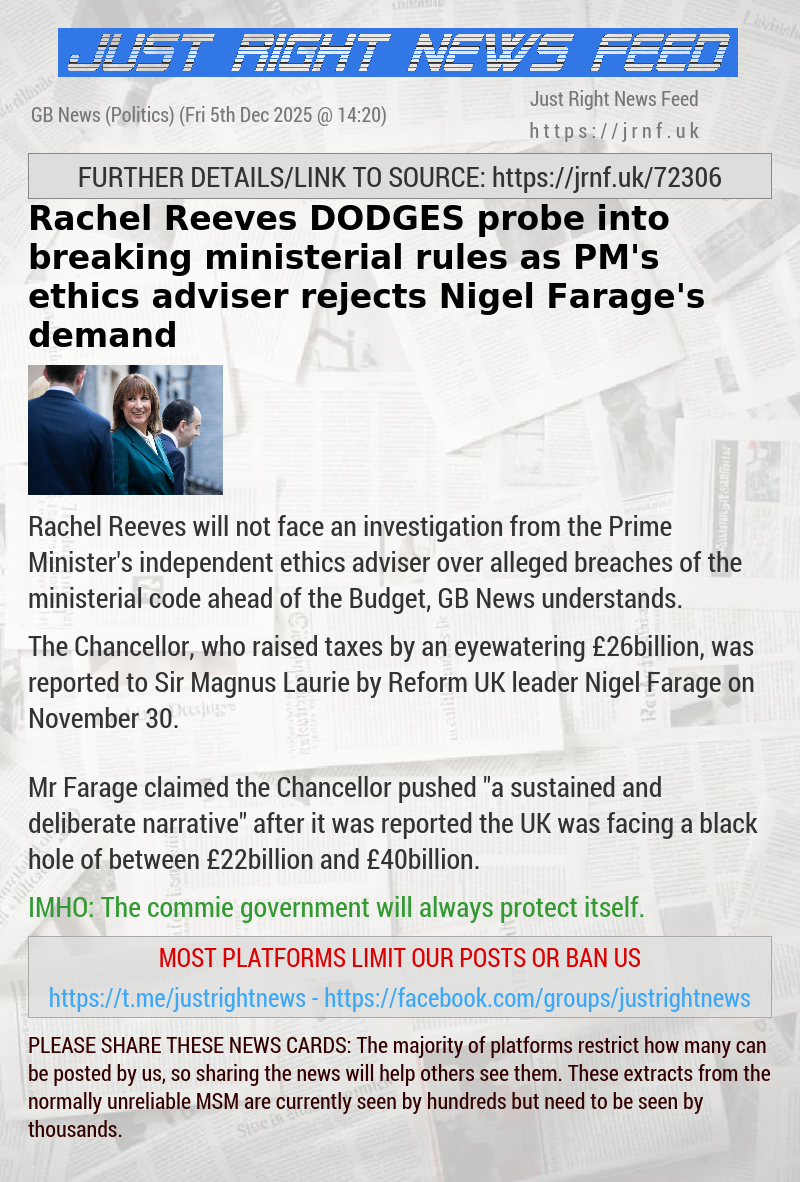 Rachel Reeves DODGES probe into breaking ministerial rules as PM’s ethics adviser rejects Nigel Farage’s demand