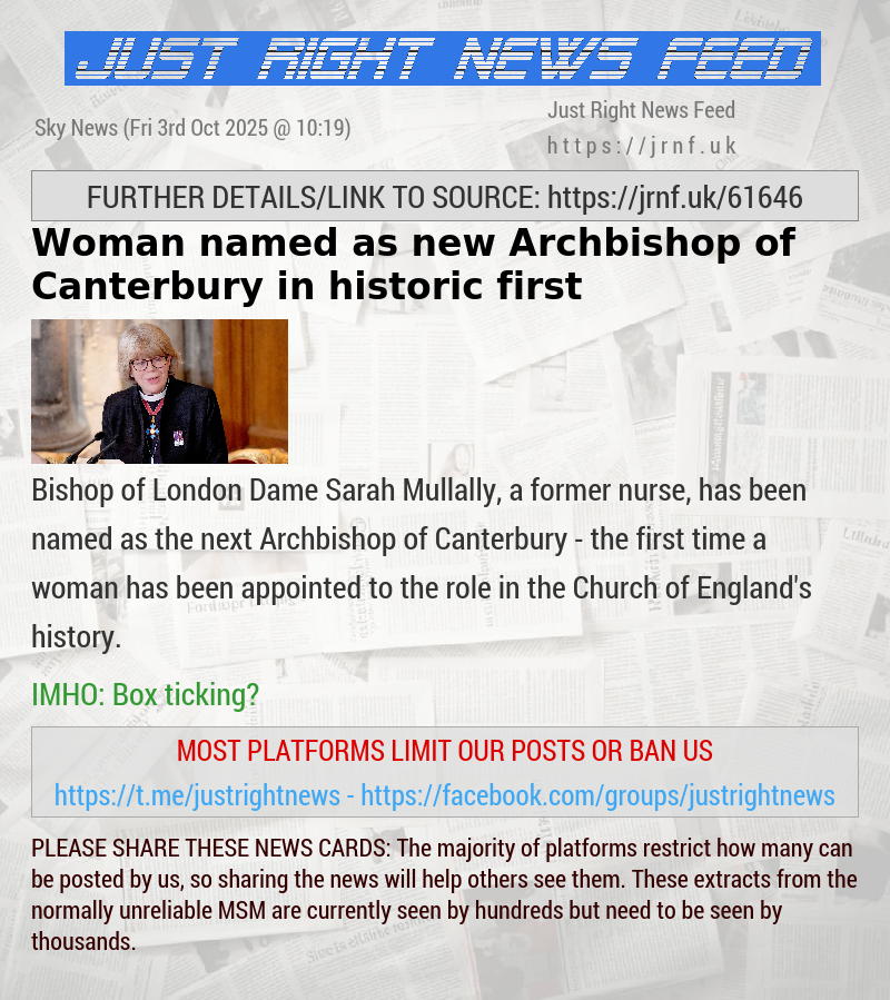Woman named as new Archbishop of Canterbury in historic first