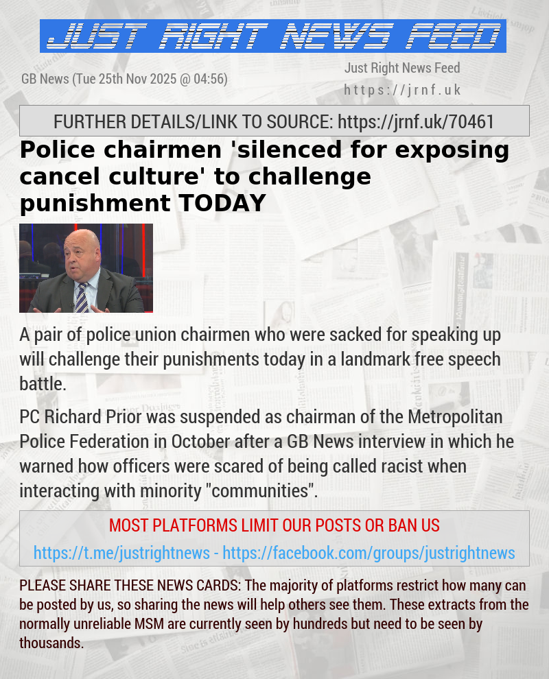 Police chairmen ’silenced for exposing cancel culture’ to challenge punishment TODAY