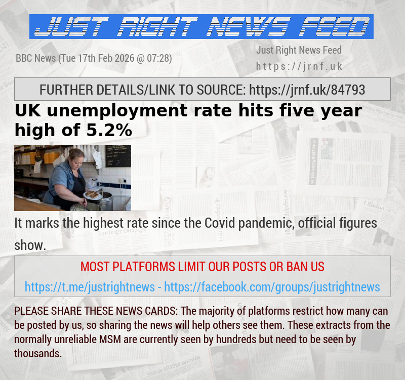 UK unemployment rate hits five—year high of 5.2%