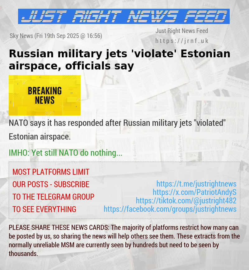 Russian military jets ’violate’ Estonian airspace, officials say