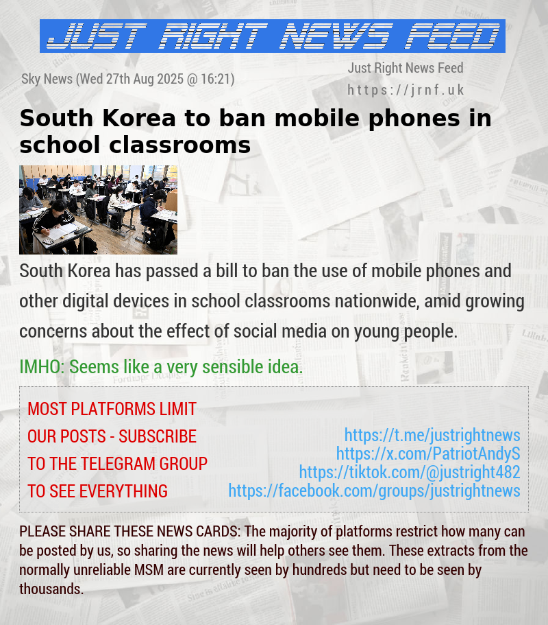 South Korea to ban mobile phones in school classrooms