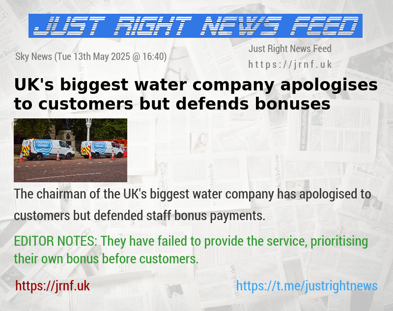 UK’s biggest water company apologises to customers but defends bonuses