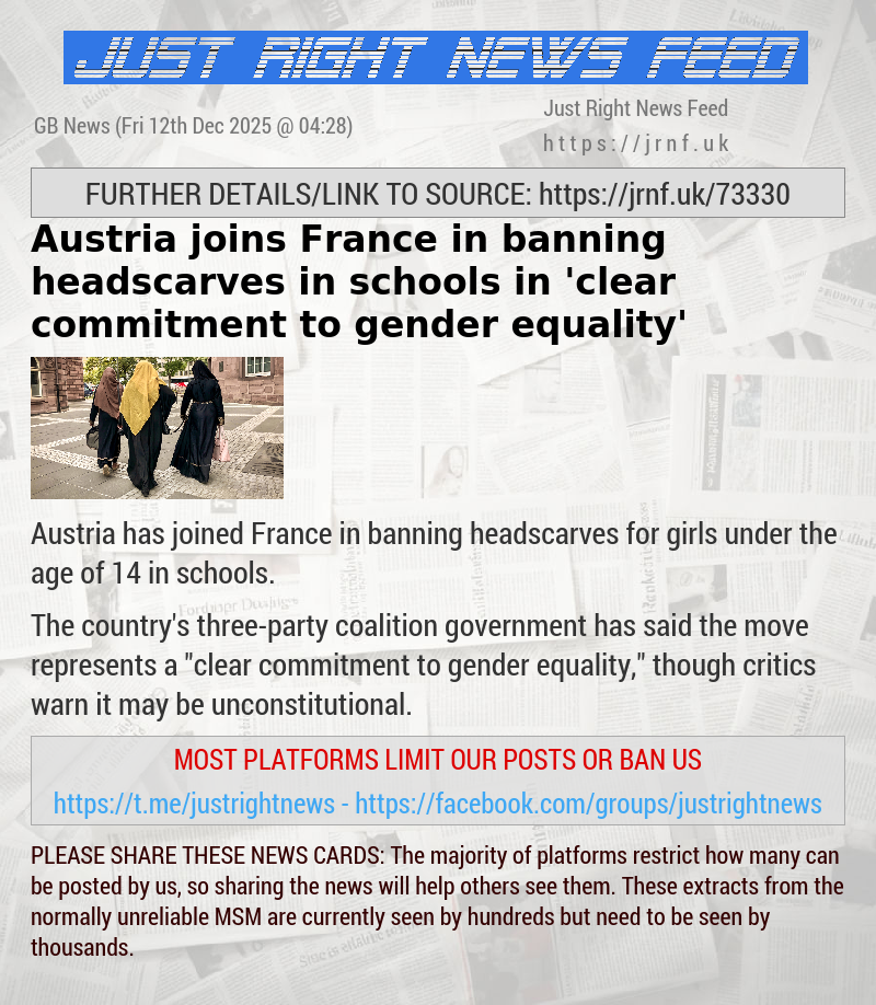 Austria joins France in banning headscarves in schools in ’clear commitment to gender equality’