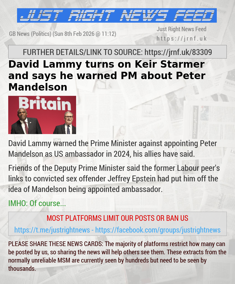 David Lammy turns on Keir Starmer and says he warned PM about Peter Mandelson