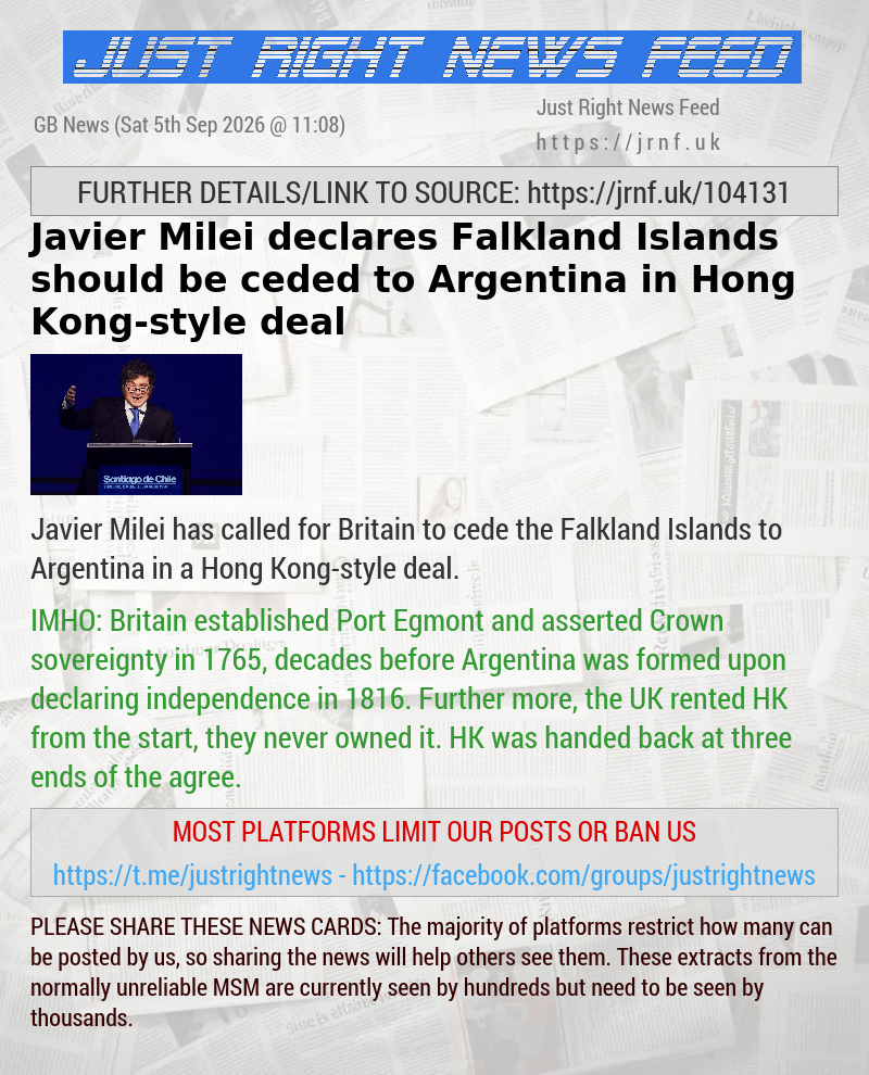 Javier Milei declares Falkland Islands should be ceded to Argentina in Hong Kong—style deal