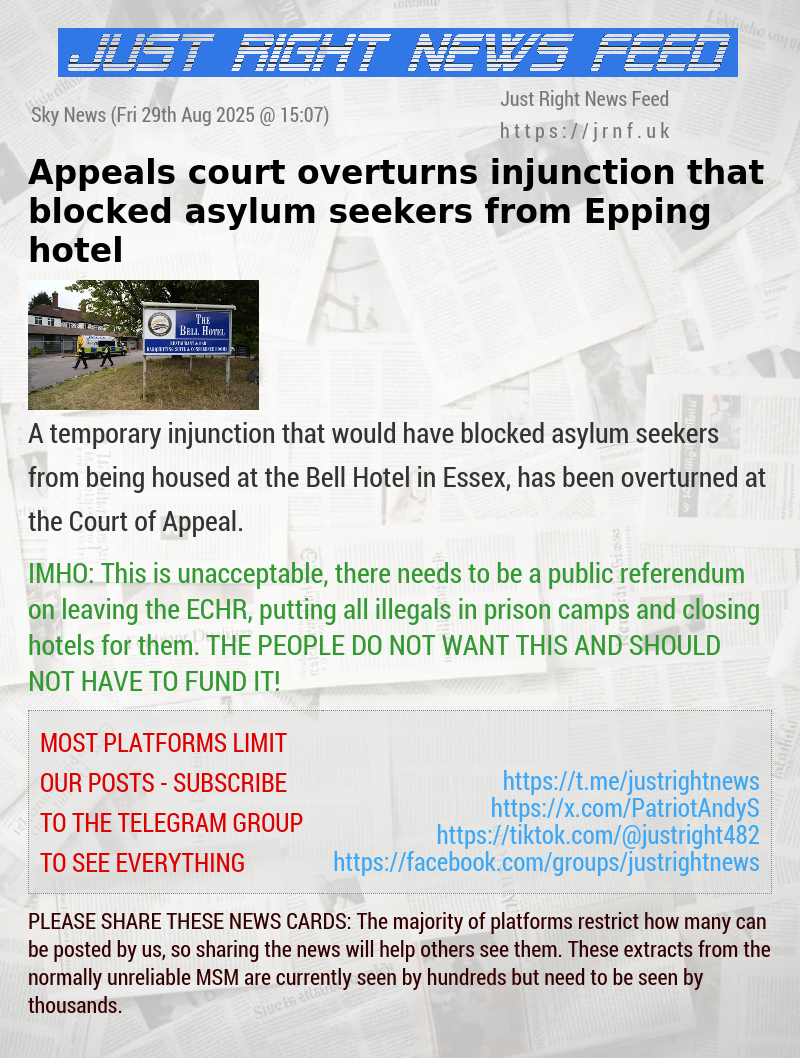 Appeals court overturns injunction that blocked asylum seekers from Epping hotel