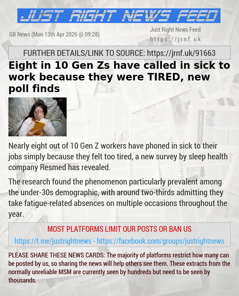 Eight in 10 Gen Zs have called in sick to work because they were TIRED, new poll finds