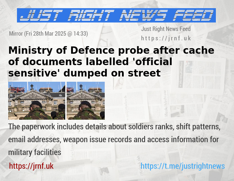 Ministry of Defence probe after cache of documents labelled ’official — sensitive’ dumped on street