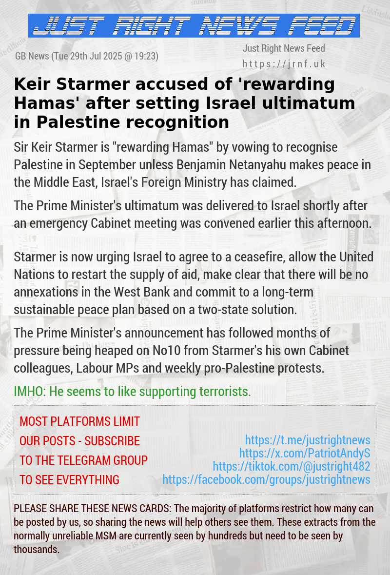Keir Starmer accused of ’rewarding Hamas’ after setting Israel ultimatum in Palestine recognition