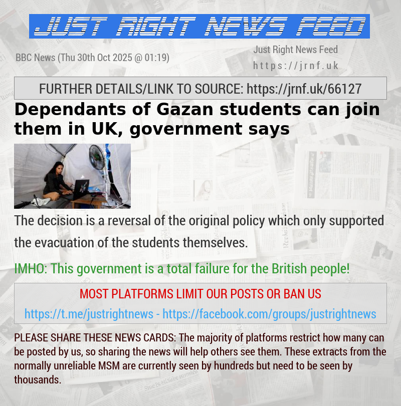 Dependants of Gazan students can join them in UK, government says