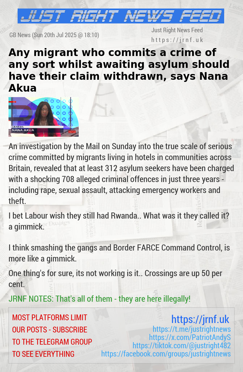Any migrant who commits a crime of any sort whilst awaiting asylum should have their claim withdrawn, says Nana Akua