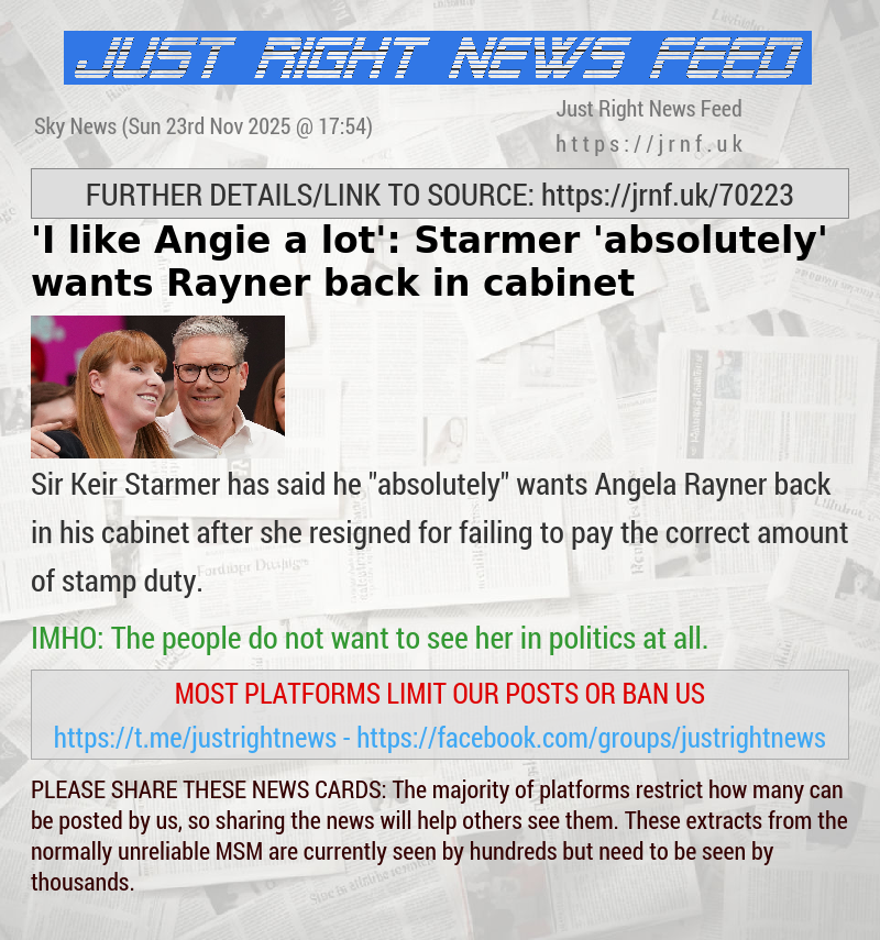 ’I like Angie a lot’: Starmer ’absolutely’ wants Rayner back in cabinet