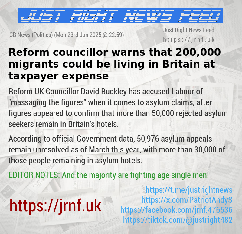 Reform councillor warns that 200,000 migrants could be living in Britain at taxpayer expense