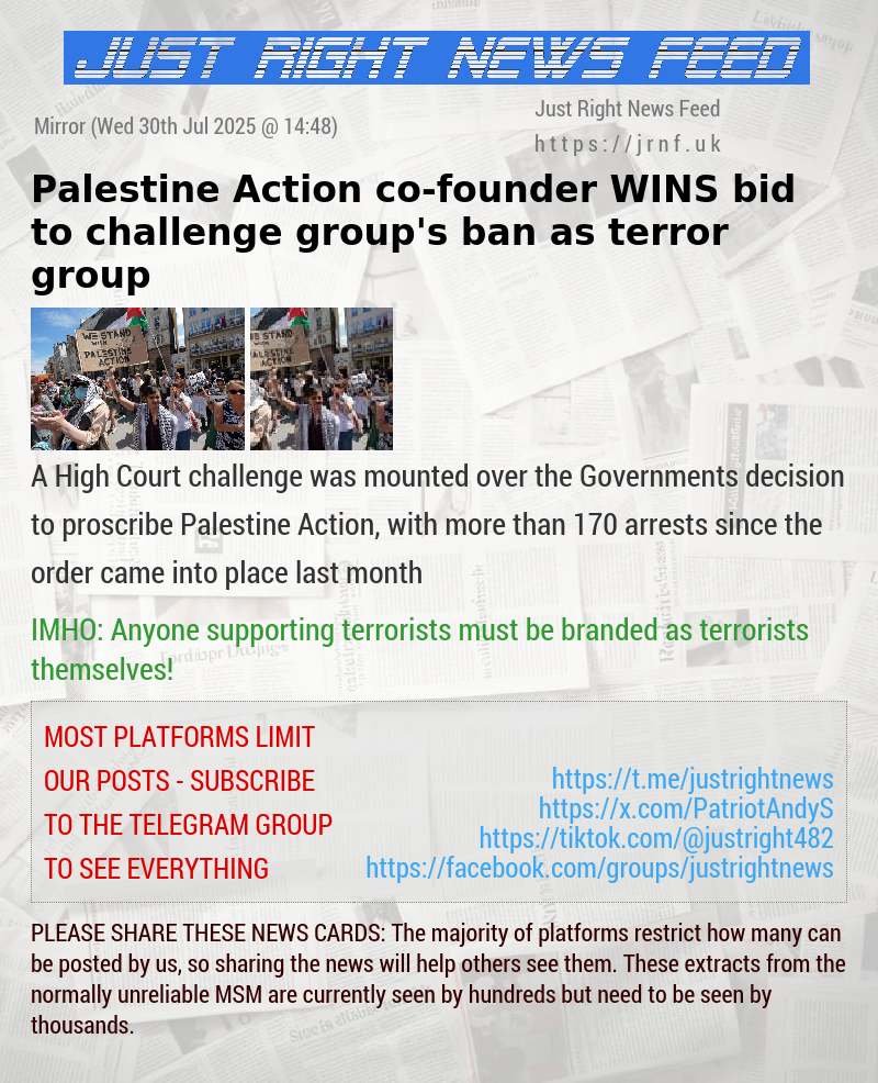 Palestine Action co—founder WINS bid to challenge group’s ban as terror group