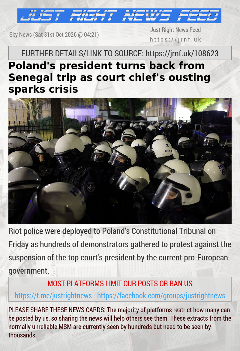 Poland’s president turns back from Senegal trip as court chief’s ousting sparks crisis