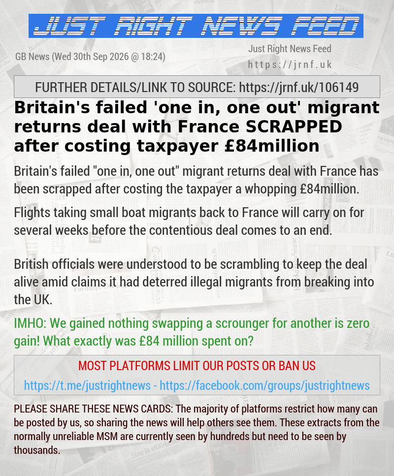Britain’s failed ’one in, one out’ migrant returns deal with France SCRAPPED after costing taxpayer &pound;84million