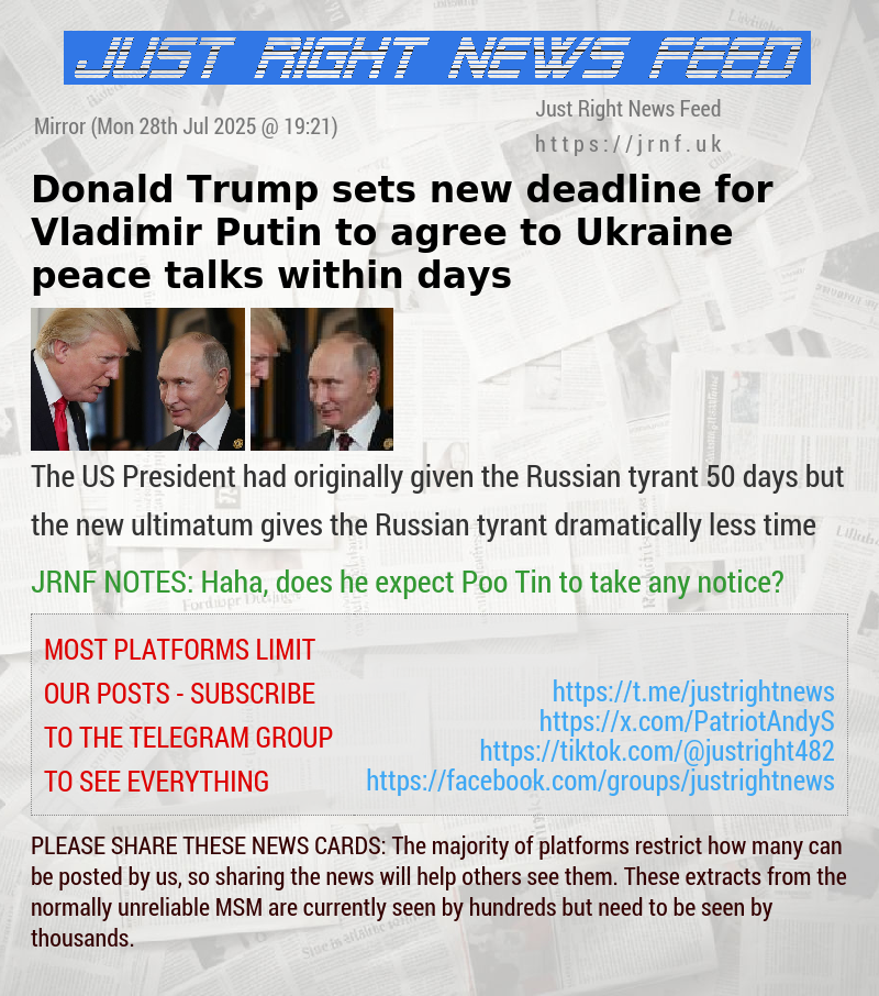 Donald Trump sets new deadline for Vladimir Putin to agree to Ukraine peace talks within days